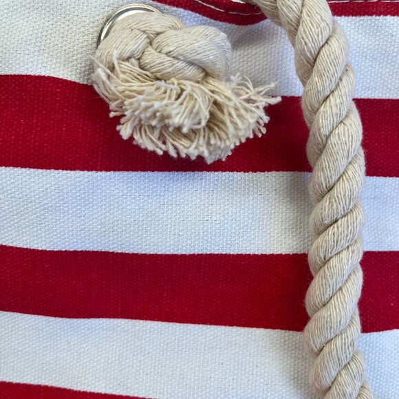 Striped Tote Bag - Beachy - Boat Day - Red/White - Rope Handles - XL- NWT - Picture 6 of 7